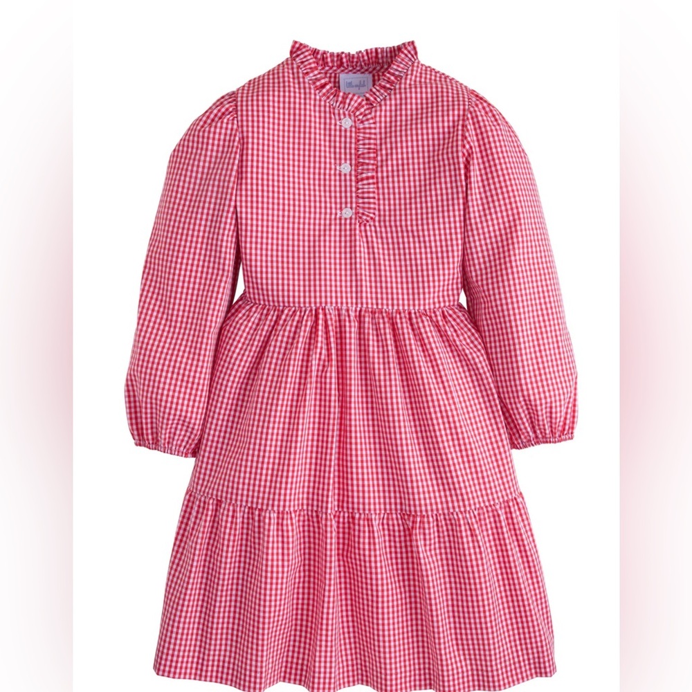 Little English Tiered Midi Red Gingham Dress